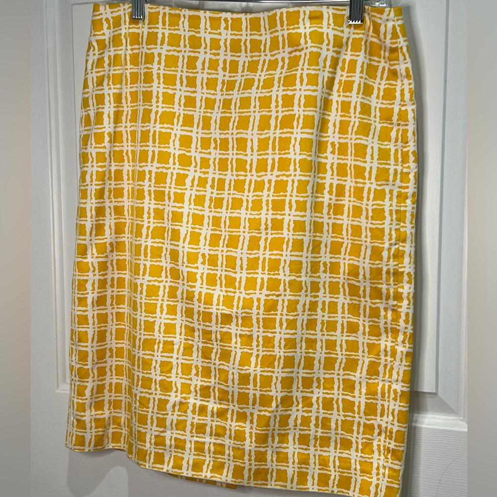 Talbots yellow & white pencil skirt windowpane pattern spring and summer size 10
